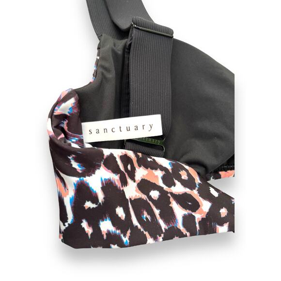 Sanctuary Stay Cool Leopard Print V-Wire Bralette Swim Top | Size S, Black Multi - Picture 7 of 11